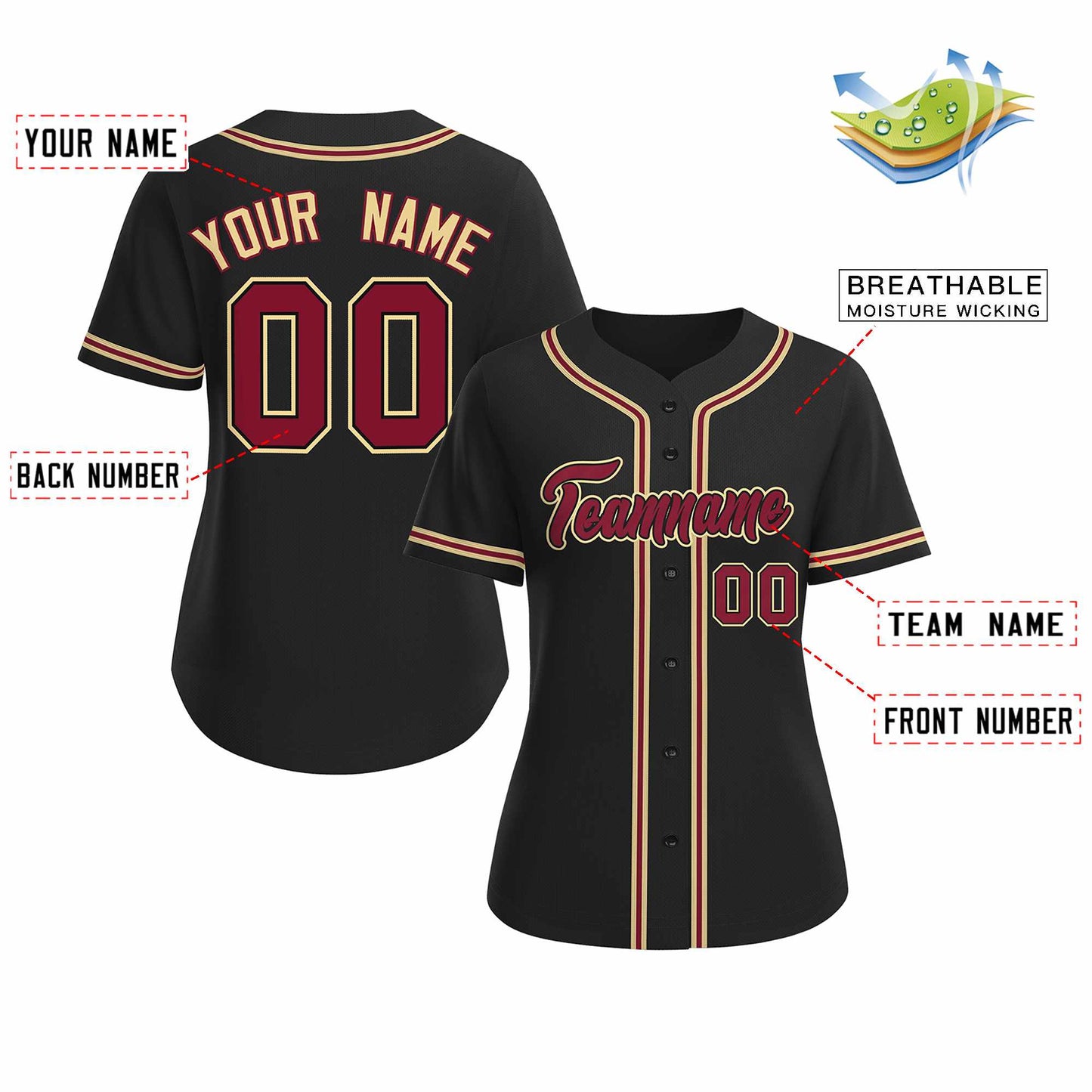 Custom Black Crimson Black Classic Style Baseball Jersey for Women