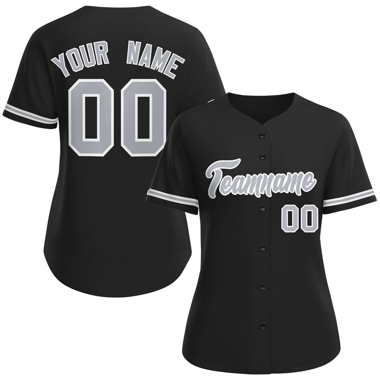 Custom Black Gray-White Classic Style Baseball Jersey For Women