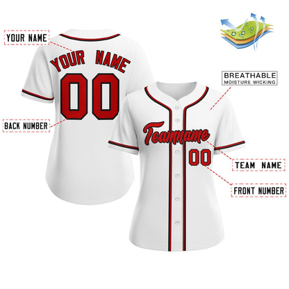 Custom White Red-Black Classic Style Baseball Jersey For Women