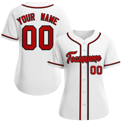 Custom White Red-Black Classic Style Baseball Jersey For Women