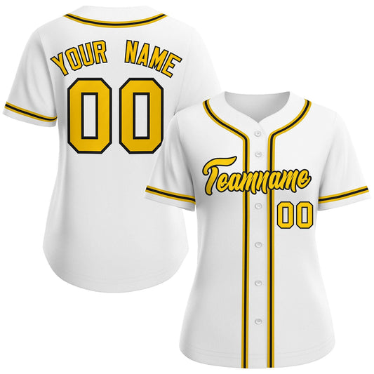 Custom White Gold-Black Classic Style Baseball Jersey For Women