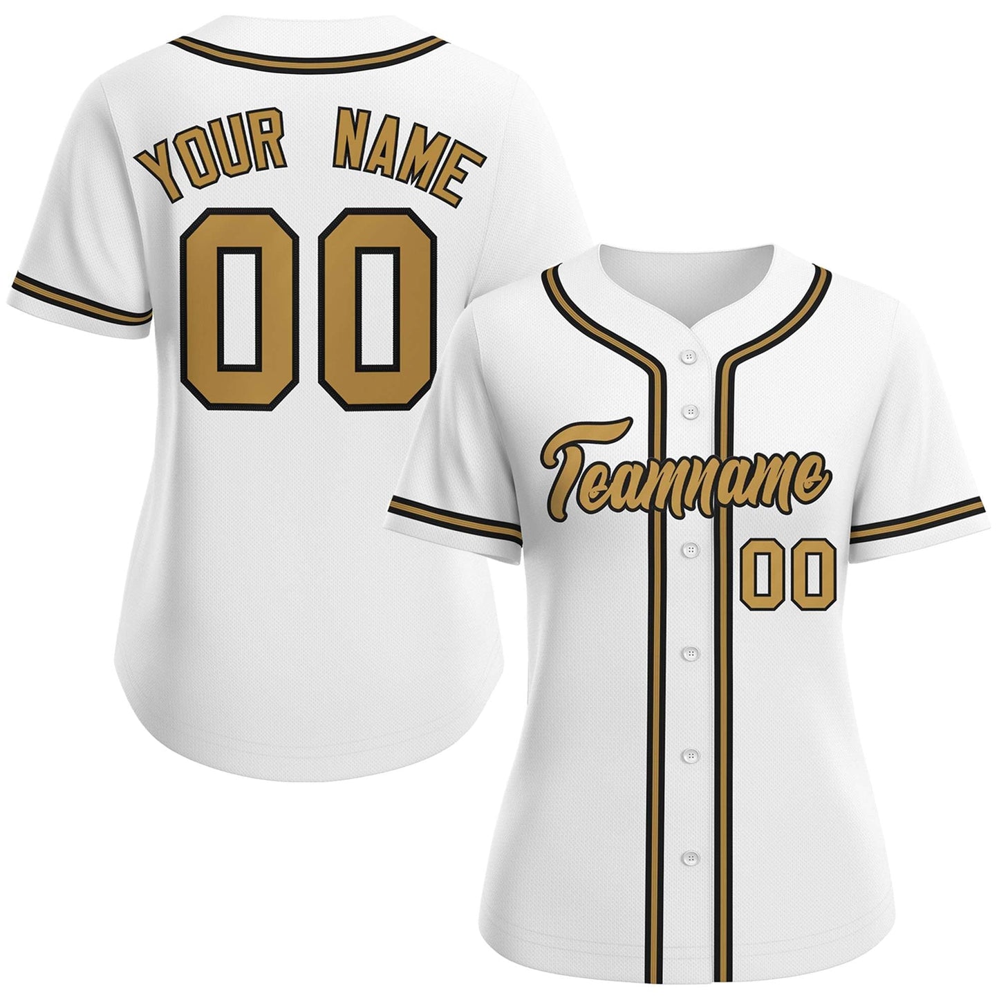 Custom White Old Gold-Black Classic Style Baseball Jersey For Women