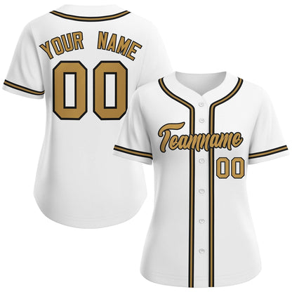 Custom White Old Gold-Black Classic Style Baseball Jersey For Women