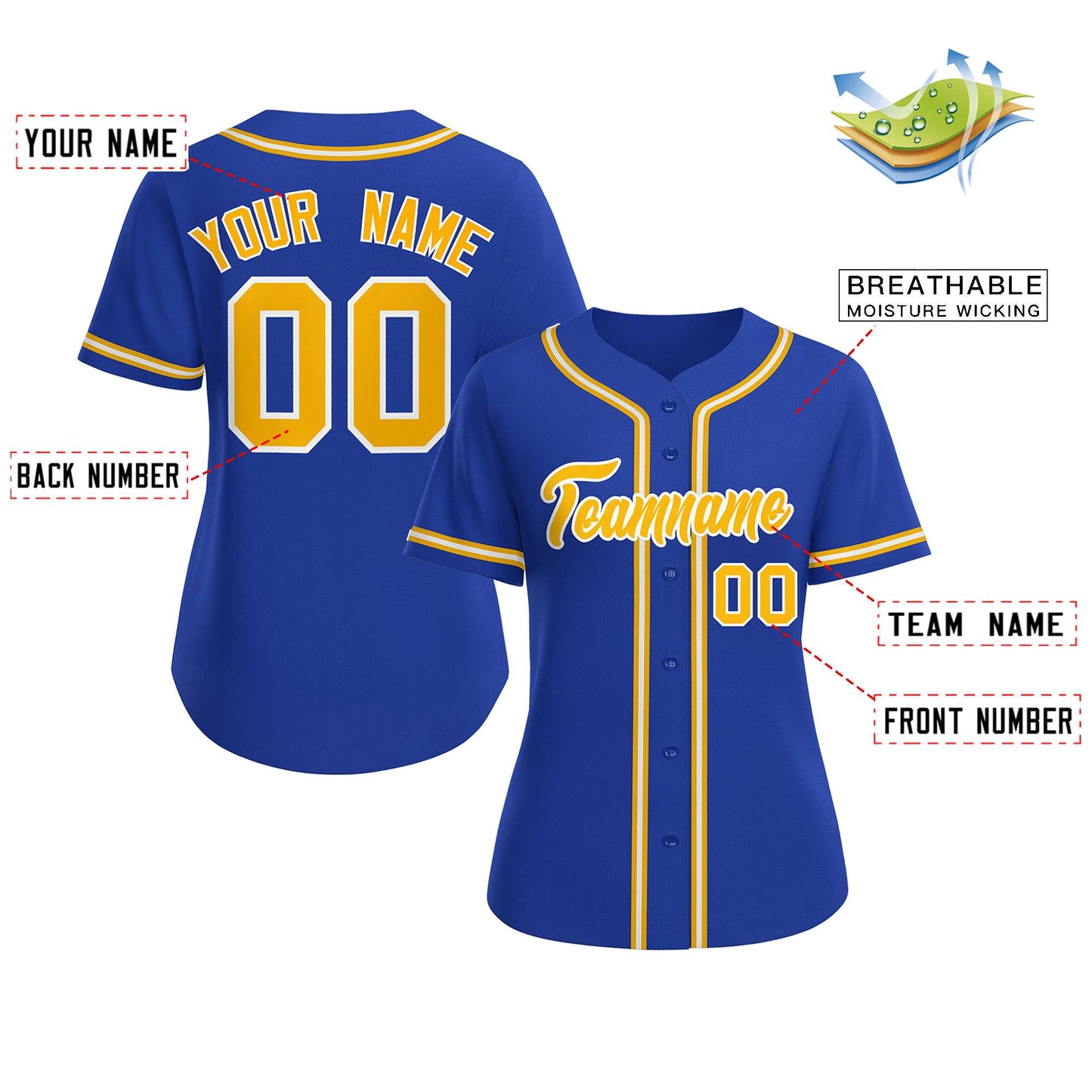 Custom Royal Gold-White Classic Style Baseball Jersey For Women