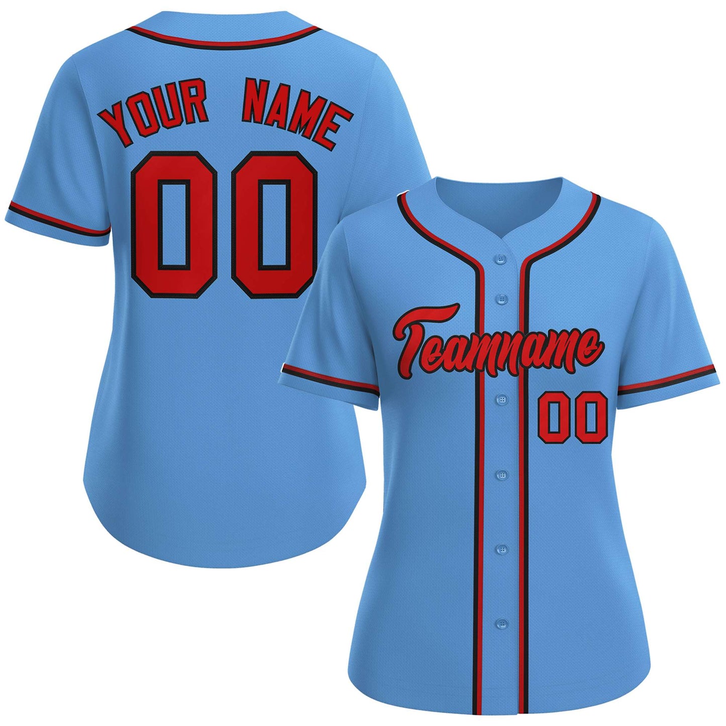 Custom Light Blue Red-Black Classic Style Baseball Jersey For Women