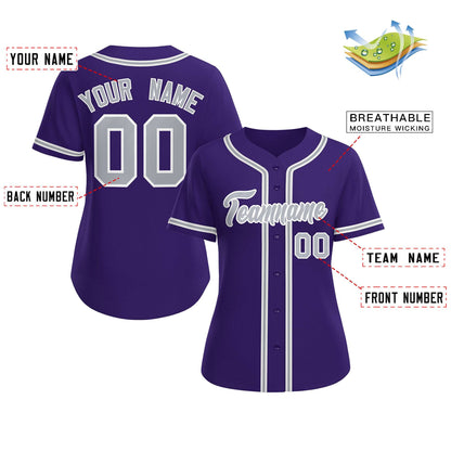 Custom Purple Gray-White Classic Style Baseball Jersey For Women