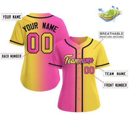 Custom Pink Gold-Black Gradient Fashion Baseball Jersey For Women