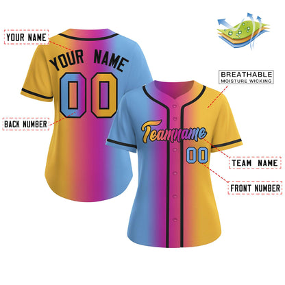 Custom Light Blue Purple-Black Gradient Fashion Baseball Jersey For Women