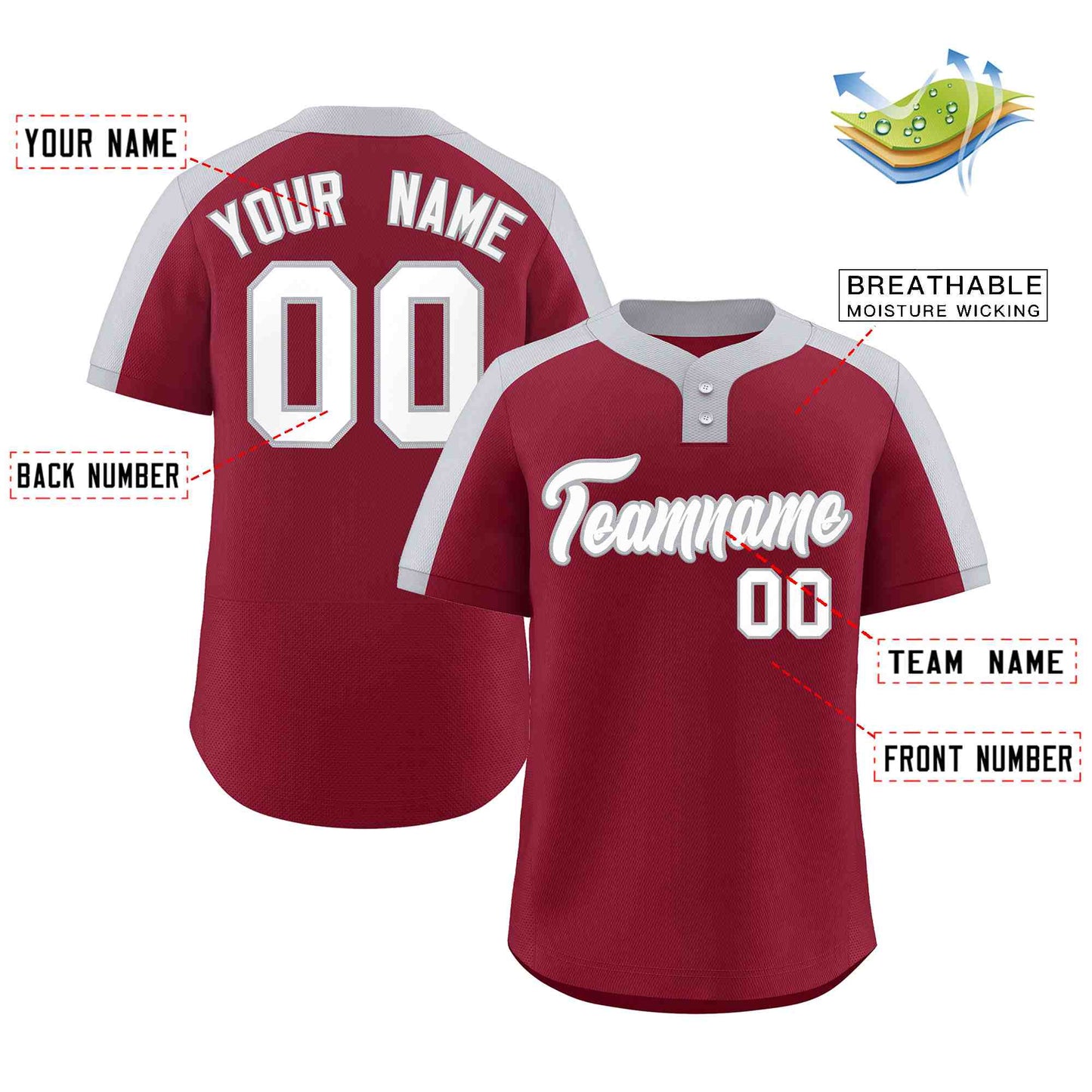 Custom Crimson White-Gray Classic Style Authentic Two-Button Baseball Jersey