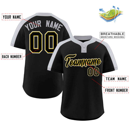 Custom Black Black-Gold Classic Style Authentic Two-Button Baseball Jersey