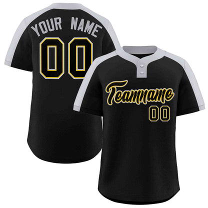 Custom Black Black-Gold Classic Style Authentic Two-Button Baseball Jersey