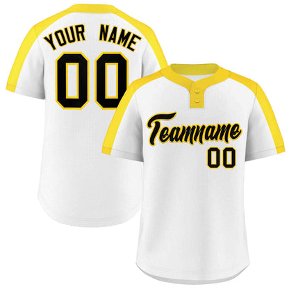 Custom White Black-Gold Classic Style Authentic Two-Button Baseball Jersey