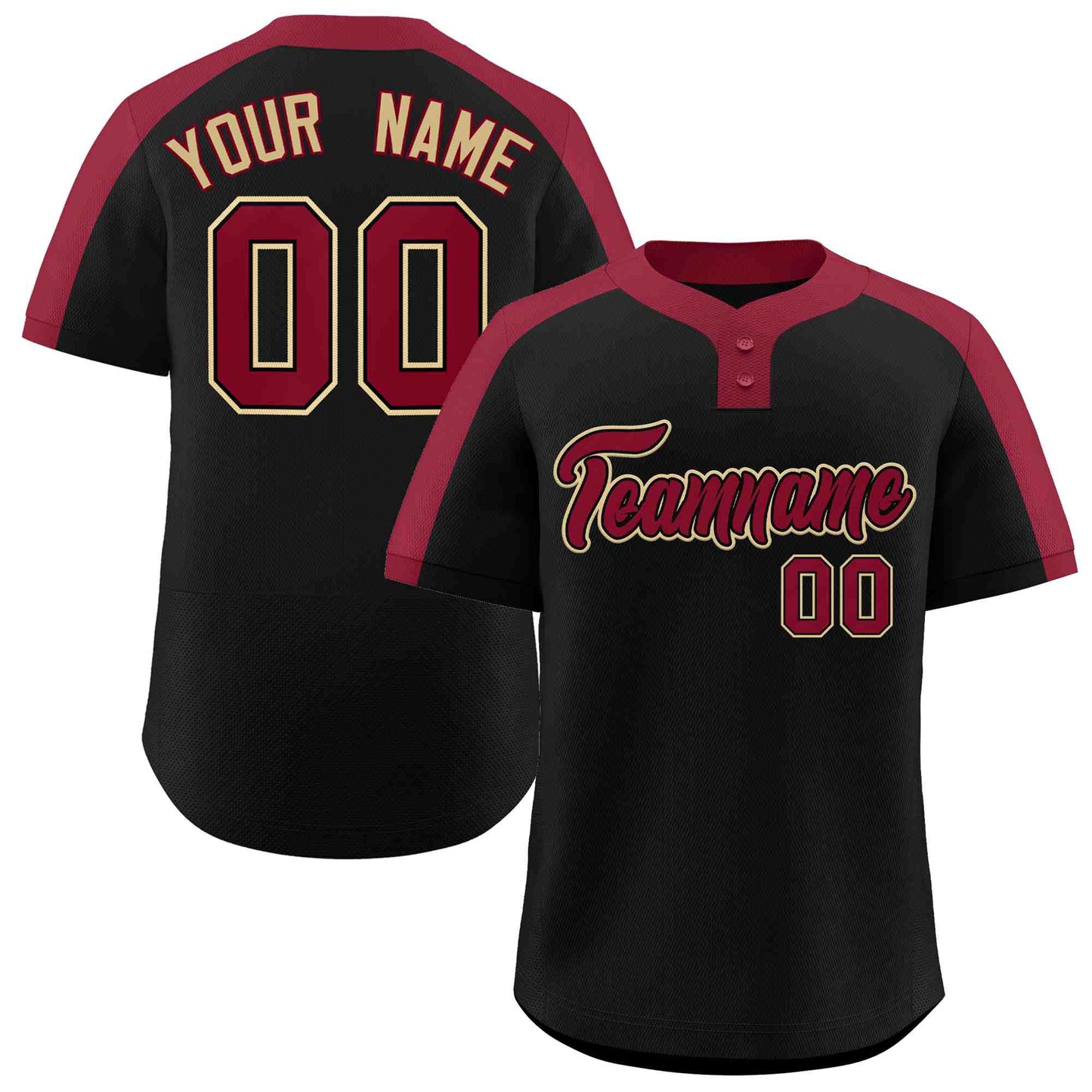 Custom Black Crimson-Black Classic Style Authentic Two-Button Baseball Jersey