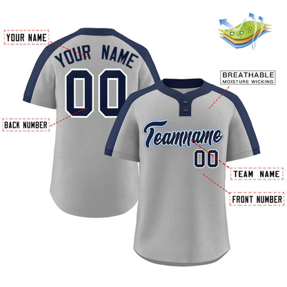 Custom Gray Navy-White Classic Style Authentic Two-Button Baseball Jersey