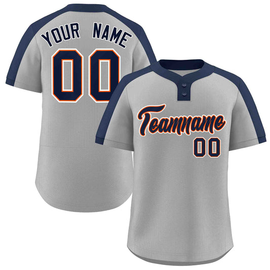 Custom Gray Navy-Orange Classic Style Authentic Two-Button Baseball Jersey