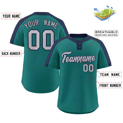 Custom Aqua Gray-Navy Classic Style Authentic Two-Button Baseball Jersey