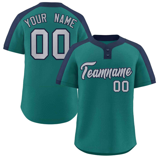 Custom Aqua Gray-Navy Classic Style Authentic Two-Button Baseball Jersey