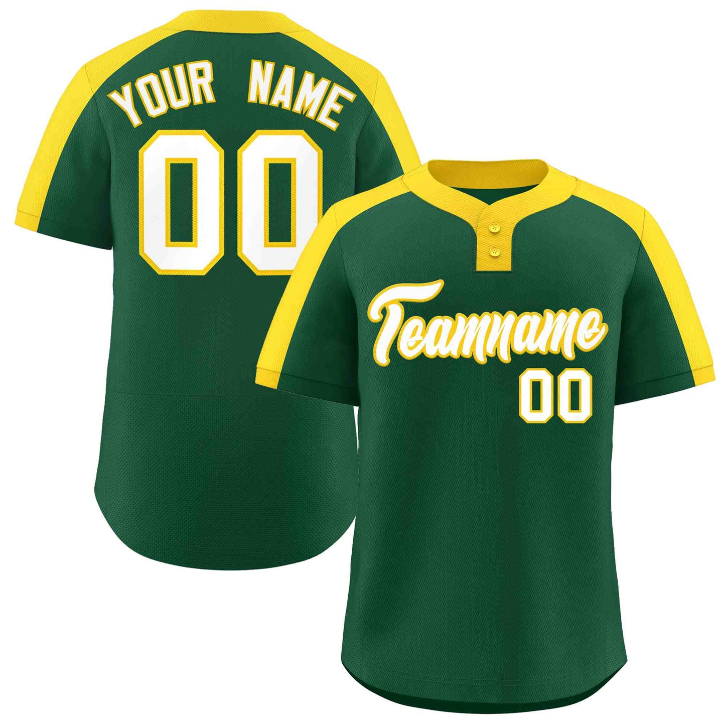 Custom Green White-Gold Classic Style Authentic Two-Button Baseball Jersey