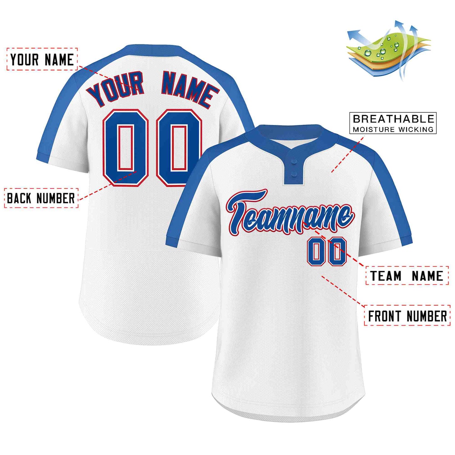 Custom White Royal-White Classic Style Authentic Two-Button Baseball Jersey