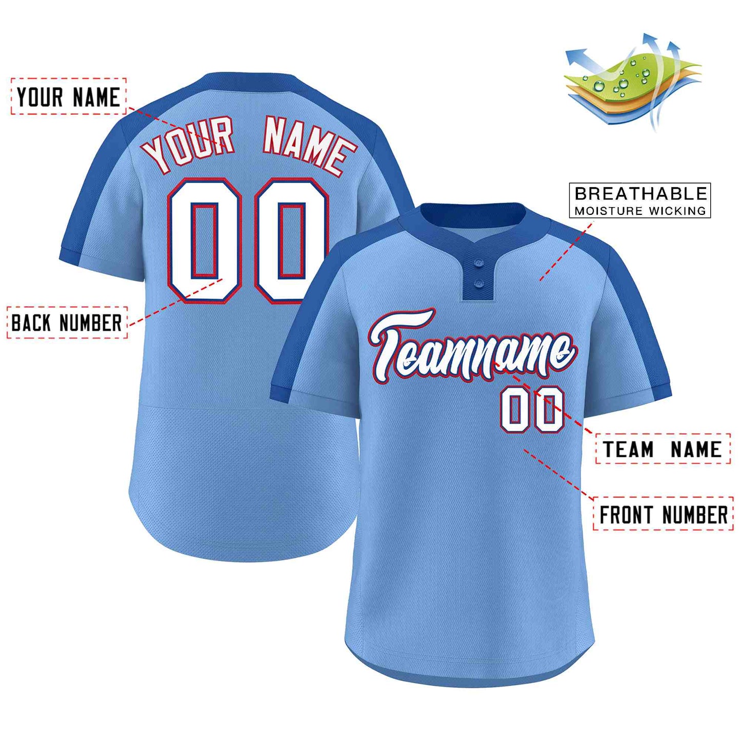 Custom Light Blue White-Royal Classic Style Authentic Two-Button Baseball Jersey