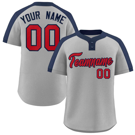 Custom Gray Red-Navy Classic Style Authentic Two-Button Baseball Jersey