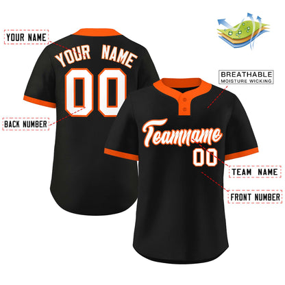 Custom Black White-Orange Classic Style Authentic Two-Button Baseball Jersey