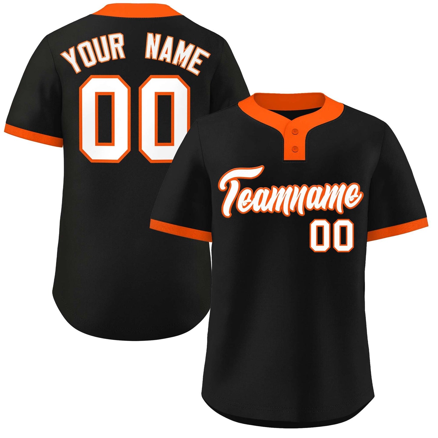 Custom Black White-Orange Classic Style Authentic Two-Button Baseball Jersey