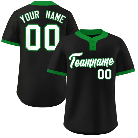 Custom Black White-Kelly Green Classic Style Authentic Two-Button Baseball Jersey