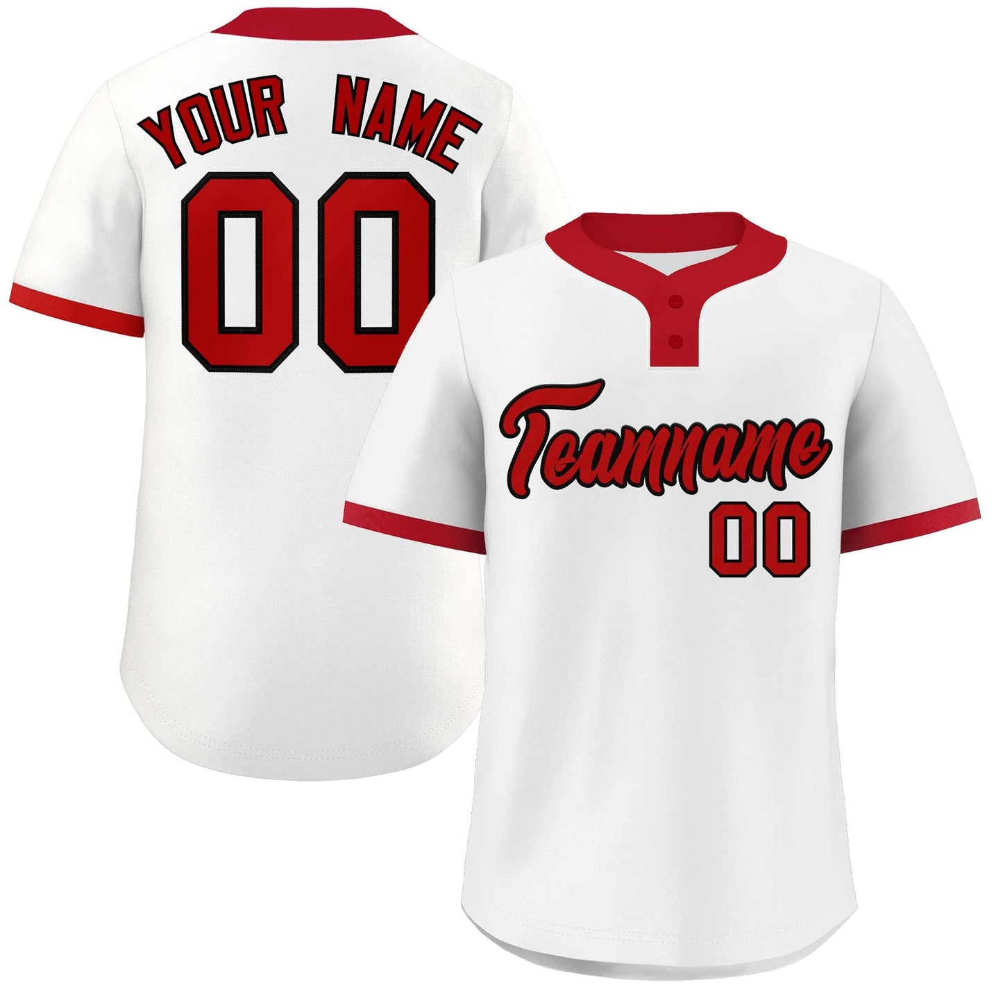 Custom White Red-Black Classic Style Authentic Two-Button Baseball Jersey