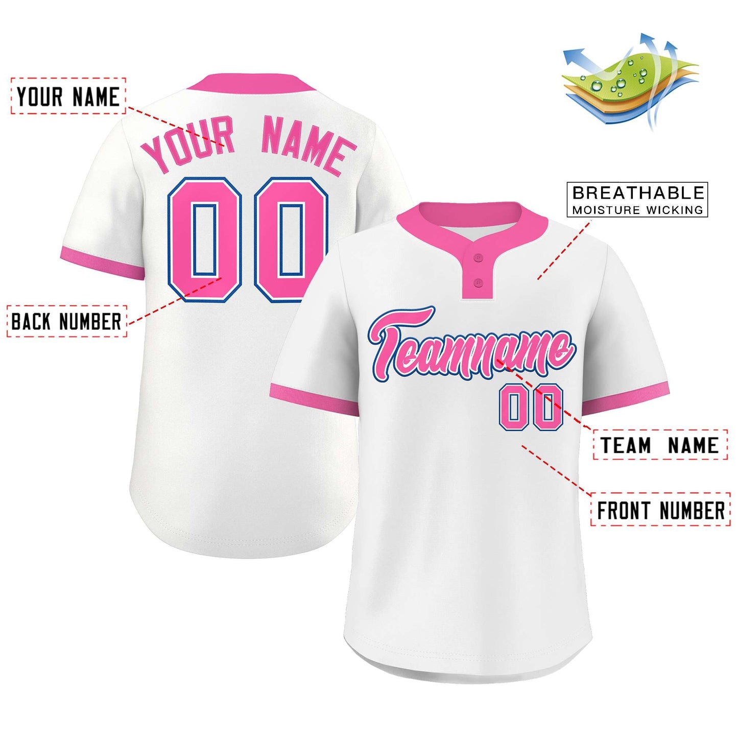 Custom White Pink-Royal Classic Style Authentic Two-Button Baseball Jersey