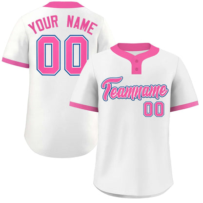 Custom White Pink-Royal Classic Style Authentic Two-Button Baseball Jersey