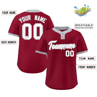 Custom Crimson White-Gray Classic Style Authentic Two-Button Baseball Jersey