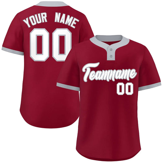 Custom Crimson White-Gray Classic Style Authentic Two-Button Baseball Jersey