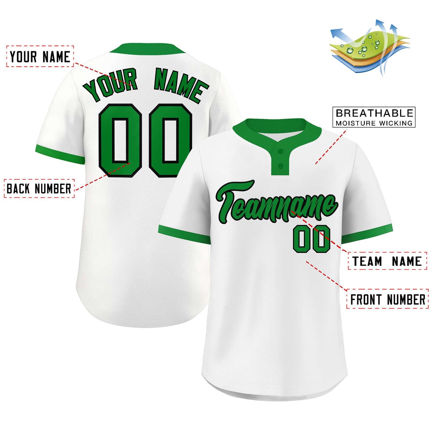 Custom White Kelly Green-Black Classic Style Authentic Two-Button Baseball Jersey