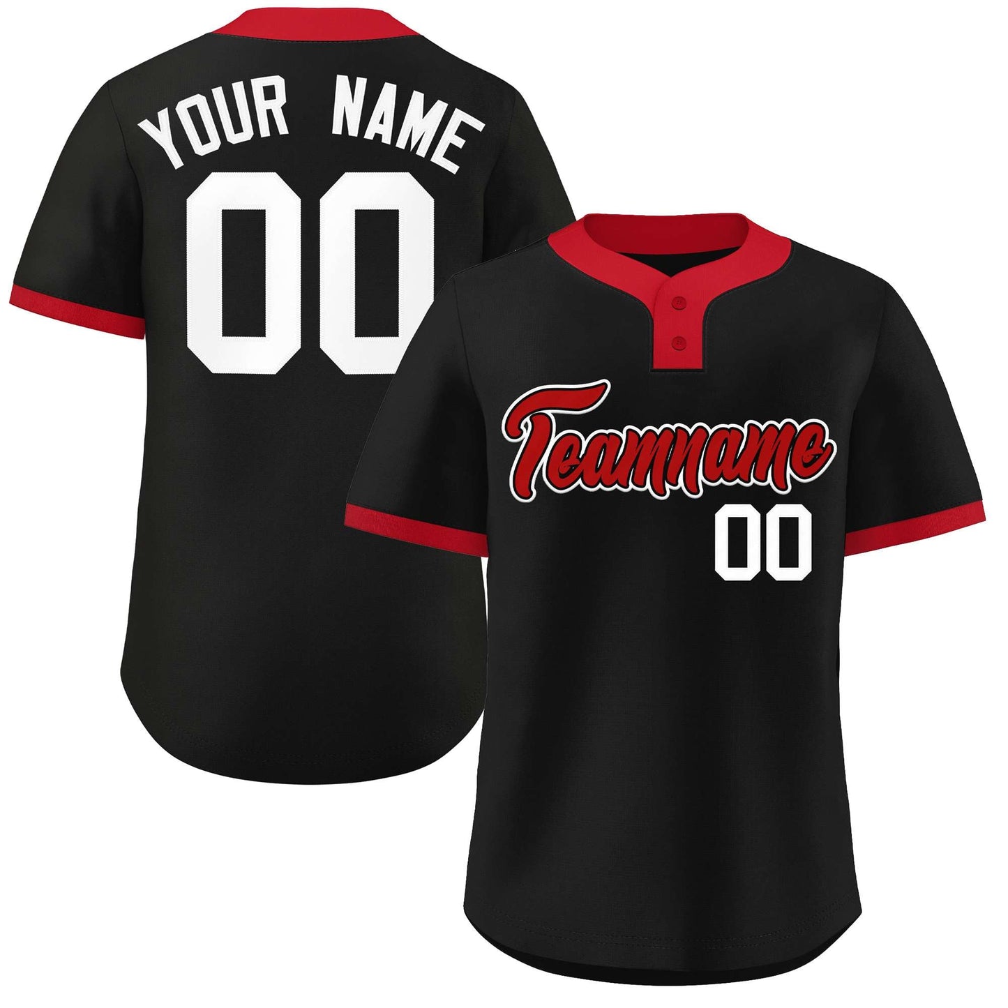 Custom Black Red-White Classic Style Authentic Two-Button Baseball Jersey