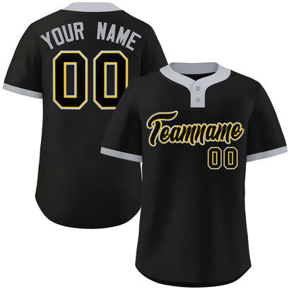 Custom Black Black-Gray Classic Style Authentic Two-Button Baseball Jersey