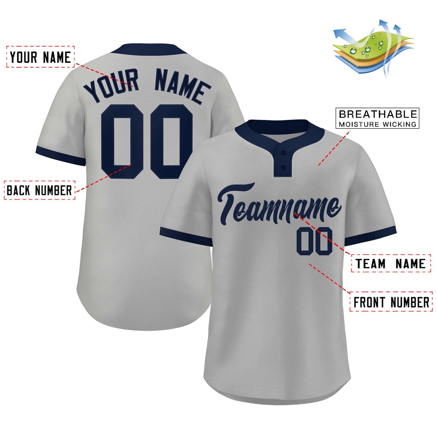 Custom Gray Navy Classic Style Authentic Two-Button Baseball Jersey