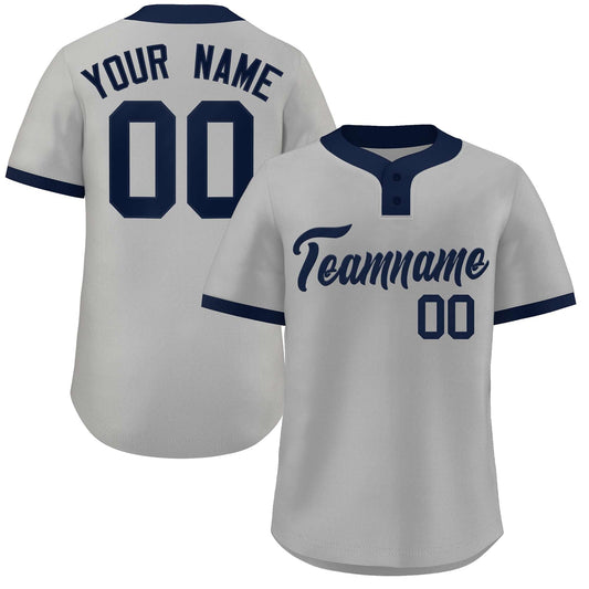 Custom Gray Navy Classic Style Authentic Two-Button Baseball Jersey