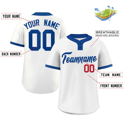 Custom White Royal-Red Classic Style Authentic Two-Button Baseball Jersey