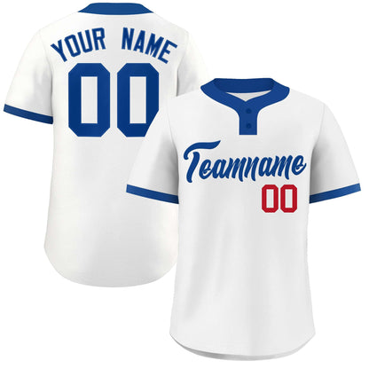 Custom White Royal-Red Classic Style Authentic Two-Button Baseball Jersey