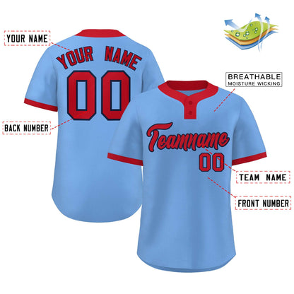 Custom Light Blue Red Classic Style Authentic Two-Button Baseball Jersey