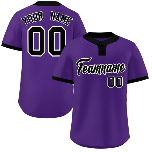 Custom Purple Black-White Classic Style Authentic Two-Button Baseball Jersey