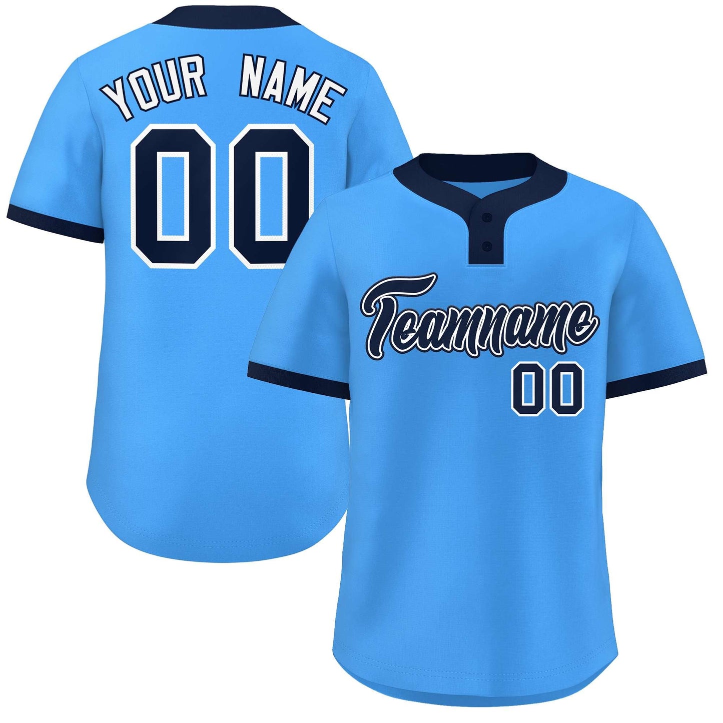 Custom Powder Blue Navy-White Classic Style Authentic Two-Button Baseball Jersey