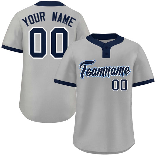 Custom Gray Navy-Light Blue Classic Style Authentic Two-Button Baseball Jersey