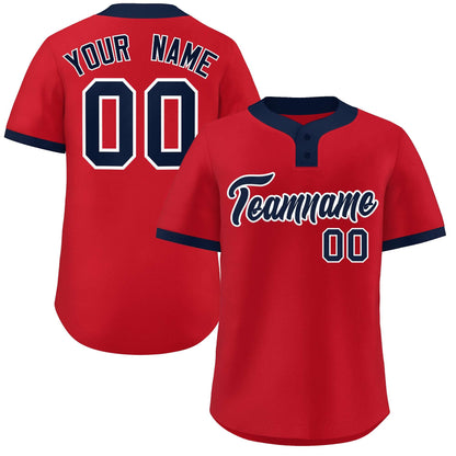 Custom Red Navy-White Classic Style Authentic Two-Button Baseball Jersey