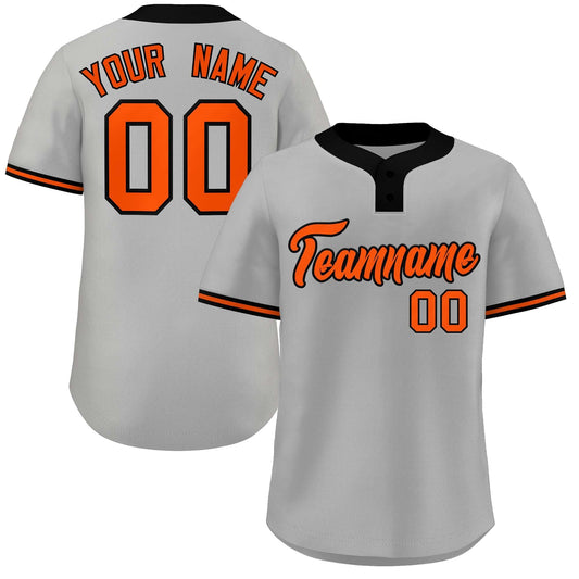 Custom Gray Orange-Black Classic Style Authentic Two-Button Baseball Jersey