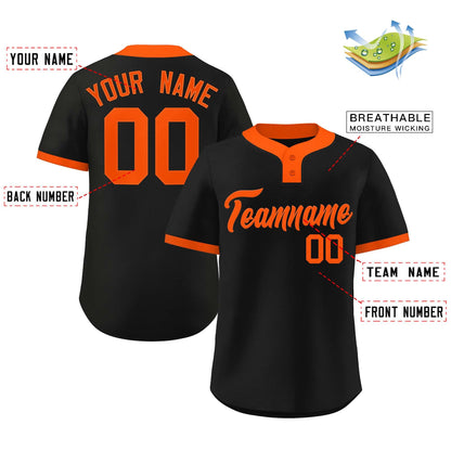 Custom Black Orange Classic Style Authentic Two-Button Baseball Jersey