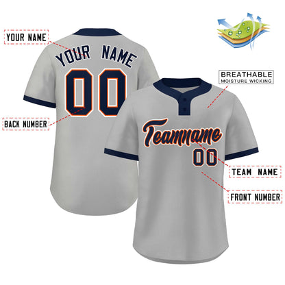 Custom Gray Navy-White Classic Style Authentic Two-Button Baseball Jersey