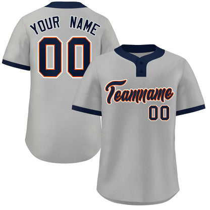 Custom Gray Navy-White Classic Style Authentic Two-Button Baseball Jersey