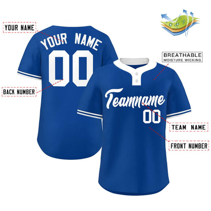 Custom Royal White Classic Style Authentic Two-Button Baseball Jersey